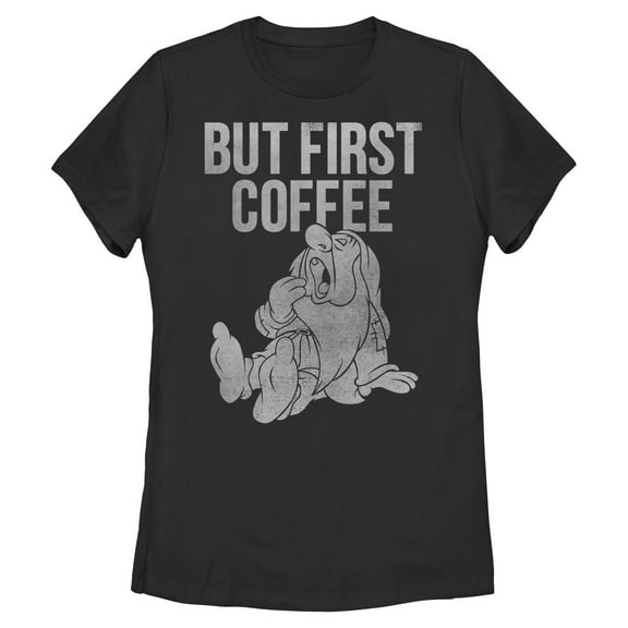 Womens Snow White and the Seven Dwarfs Sleepy But First Coffee T Shirt