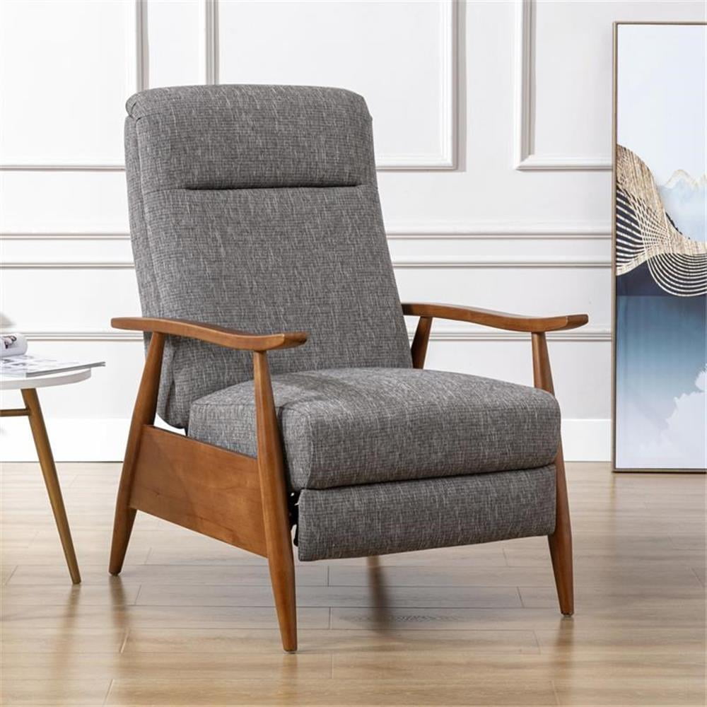 Terni Wood Arm Push Back Recliner in Ashen Gray Performance Fabric