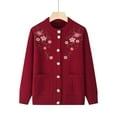 thumbnail image 2 of Fall Warm Knit Cardigan Sweaters for Women Lightweight Flower Embroidered Pattern Button Down Long Sleeve Senior Outerwear Casual Ladies Tops, 2 of 6