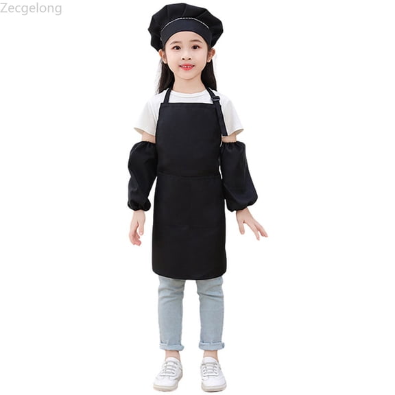 Zecgelong Kid Art Smock Solid Color Apron Sleeve And Hat Three Piece Set For Children Printed Artist Painting Aprons Smocks With Long Sleeve Girls Long Sleeve Smocks Size for Girl 9-12 Years
