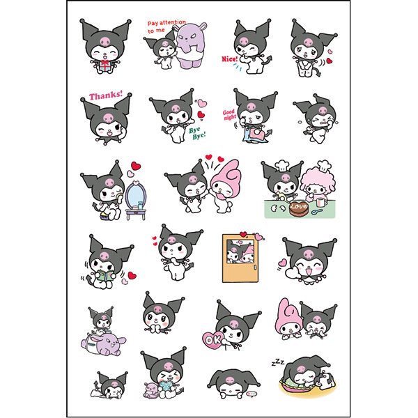 Etiqueta engomada linda del cuaderno de la taza del teléfono móvil etiqueta engomada de la cuenta de la mano del kuromi de la historieta