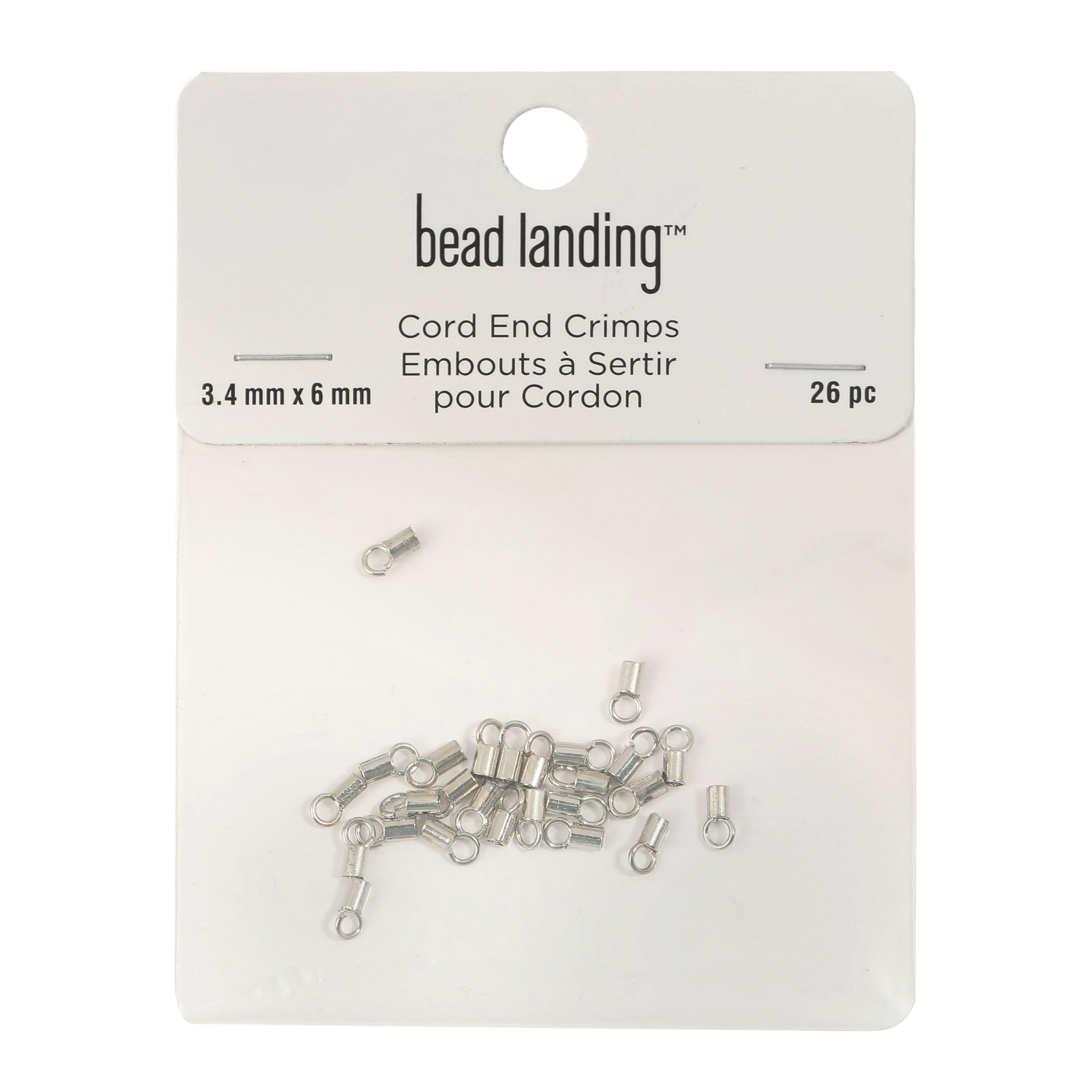 3.4mm Rhodium Cord End Crimps by Bead Landing – 26 Per Pack - 312 Total - Iron Crimp Tubes for Jewelry Stringing - Finishing & Cord Ends - 12 Pack