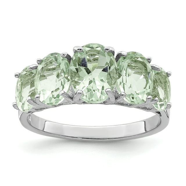 925 Sterling Silver Rhodium Green Quartz Ring