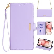 ELEHOLD for Samsung Galaxy S24 Ultra Wallet Case for Women Men with Gold Shoulder&Hand Strap Detachable Lanyard,PU Leather Kickstand Shockproof Protective Case for Samsung Galaxy S24 Ultra,Purple