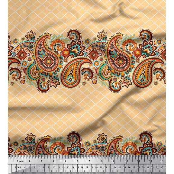Soimoi Rayon Fabric Check,Floral & Paisley Printed Fabric 1 Yard 56 Inch Wide