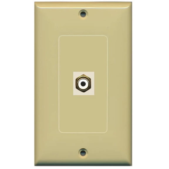 RiteAV - 1 RCA for Subwoofer Audio Port Wall Plate Decorative - Ivory/Ivory - Bracket Included