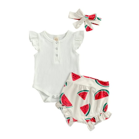 

Gwiyeopda Newborn Infant Baby Girl Floral Short Sleeve Romper Elastic Waist Shorts Headband