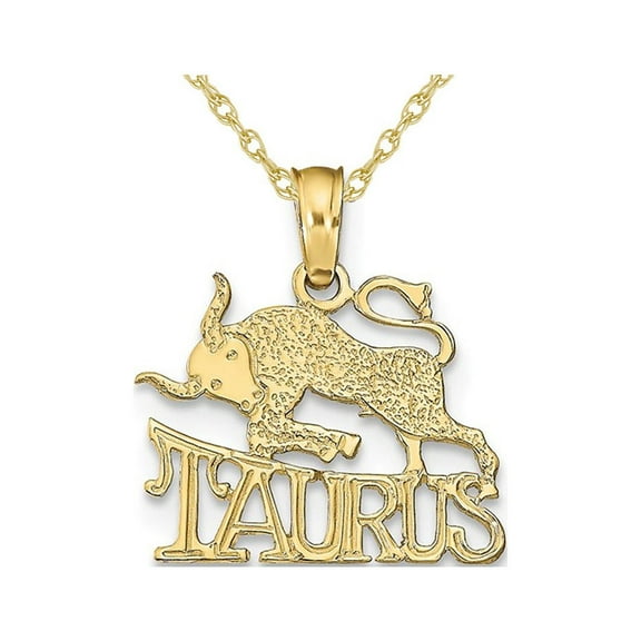 Gem & Harmony 10K Yellow Gold Taurus Charm Astrology Pendant Necklace with Chain for Women