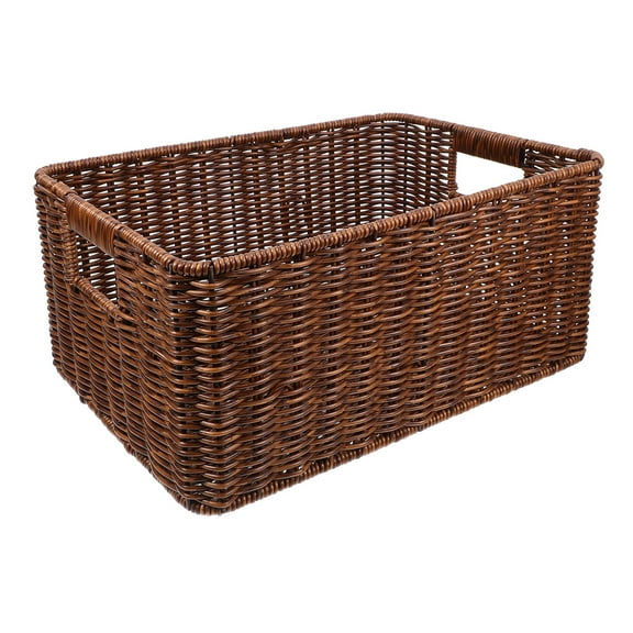OUNONA Woven Basket Coffee Colored Plastic Storage Organizer with Rustic Texture for Kitchen and Home Use