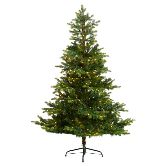 Nearly Natural Clear Prelit LED Green Decorated Spruce Artificial Christmas Tree, 6'