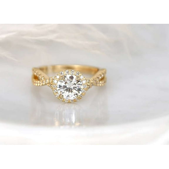vylahjewellery Brilliant 2 Ct Round Cut Moissanite Diamond Ring Wedding Band Ring 14K Rose Gold Halo Anniversary Ring for Women