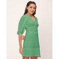 thumbnail image 3 of Moomaya Solid Color Shift Dress, V-Neck Balloon Sleeve Casual Evening Dress, 3 of 8