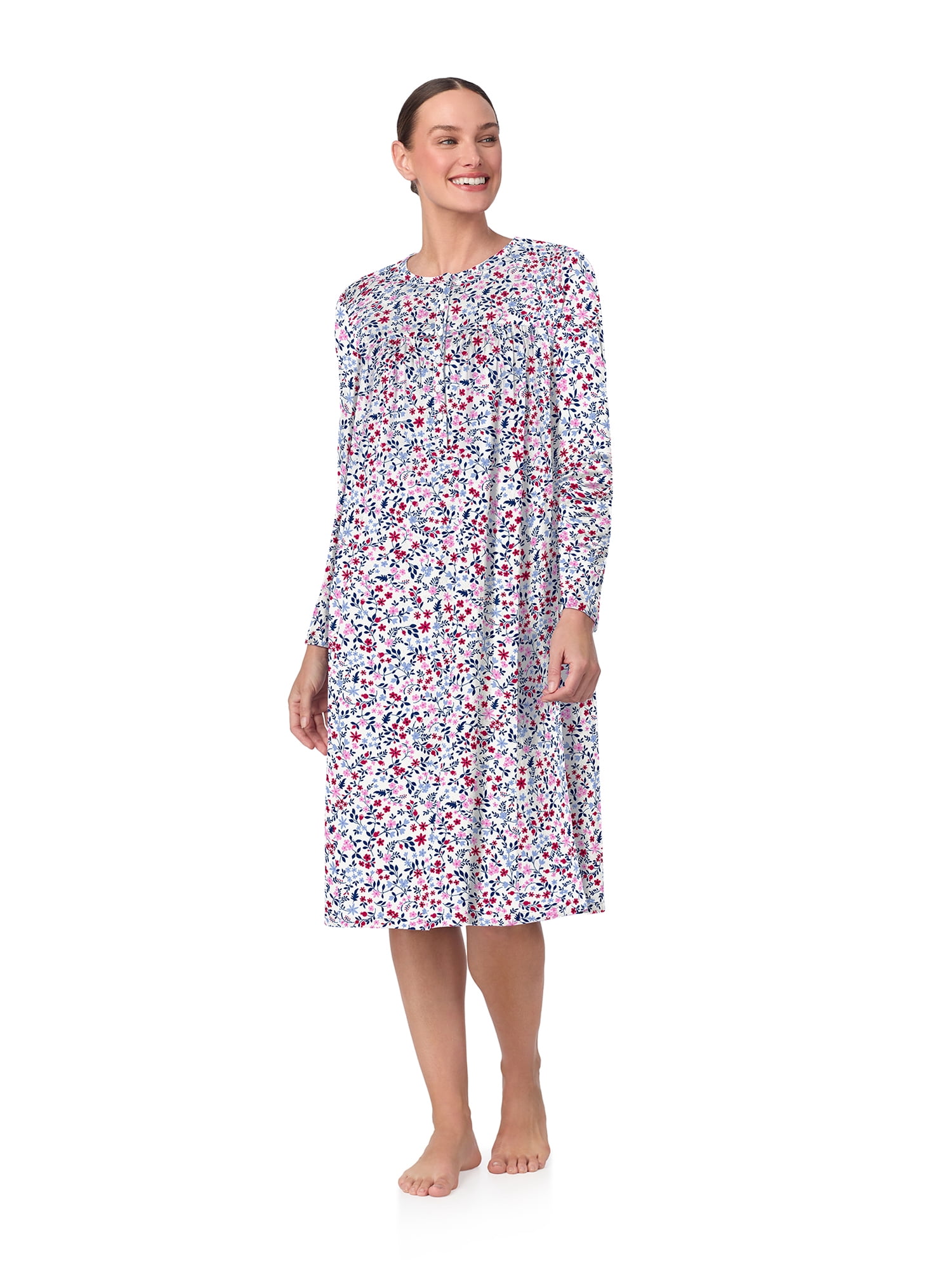 Aria Women’s Long Sleeve Stretch Velour 44" Sleepwear Nightgown, Sizes XS-5X