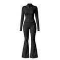thumbnail image 3 of TZZQ Womens 2 Piece Yoga Outfits Fitted Long Sleeve Zipper Crop Jackets High Waist Elastic Flare Pants Slim Fit Casual Matching Outfits Flare Legging Workout Sets Athletic Clothing Sets Black L, 3 of 7
