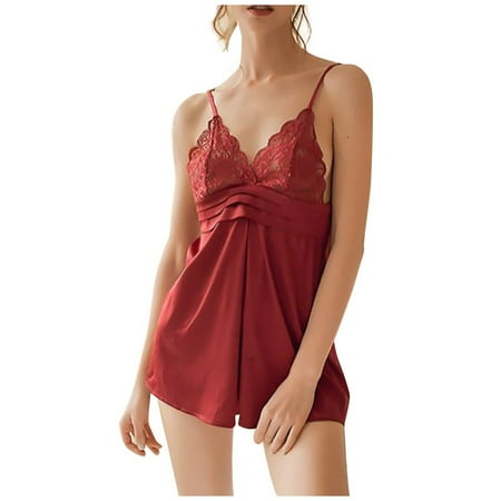 

NECHOLOGY Sheer Mini Skirt Lingerie Lingerie Sleepwear Nightdress Pajamas Sexy Women G-string Underwear Push up Lingerie for Women Underwear Red Medium