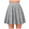 thumbnail image 2 of Womens Pleated Flared Skater Skirt High Waist Metallic Glitter Ruffle Flowy Mini Skirts Silver S, 2 of 6
