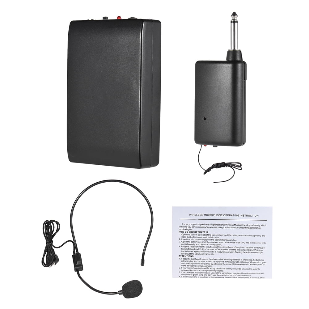 Portable FM Wireless Microphone Headset System Voice Amplifier 1/4in