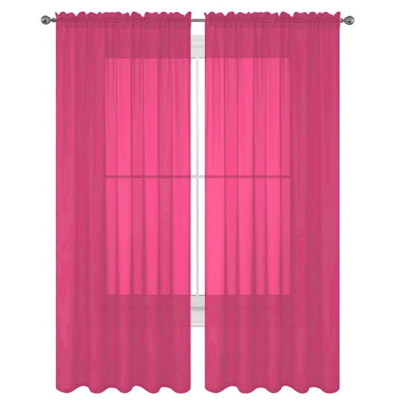 Decotex 2 Piece Elegant Solid Sheer Window Curtain Panels Treatment Drapes (55" X 108", Hot Pink)