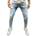thumbnail image 5 of Seyurigaoka Men’ s Ripped Jeans Adults High Waist Trousers Long Pencil Pants, 5 of 9