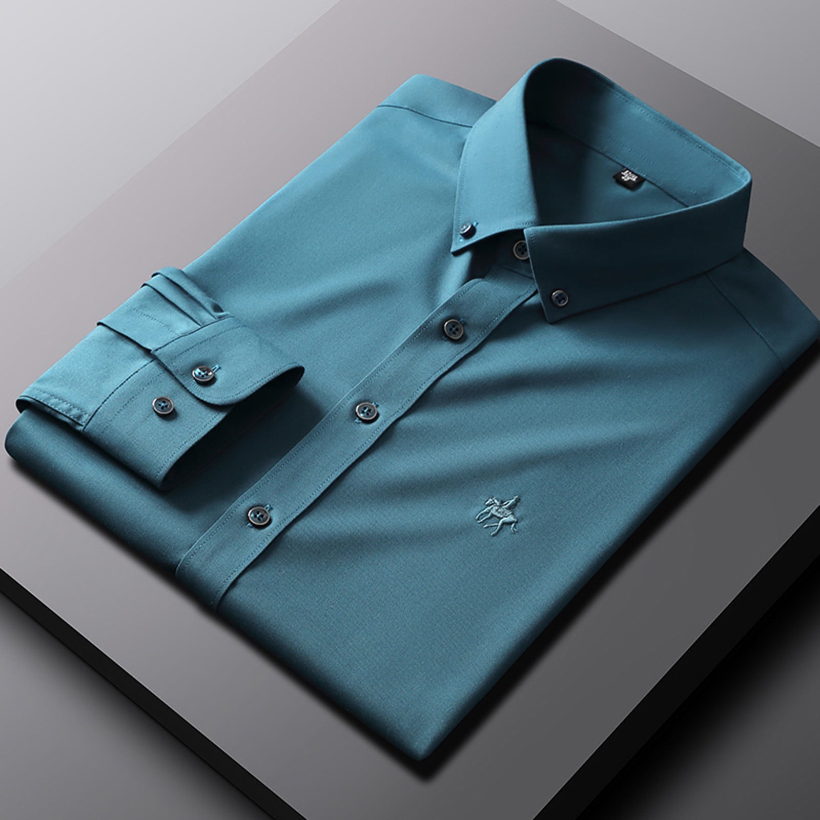 Penkiiy Men's Dress Shirts Men Casual Ice Silk Long Sleeve Bamboo