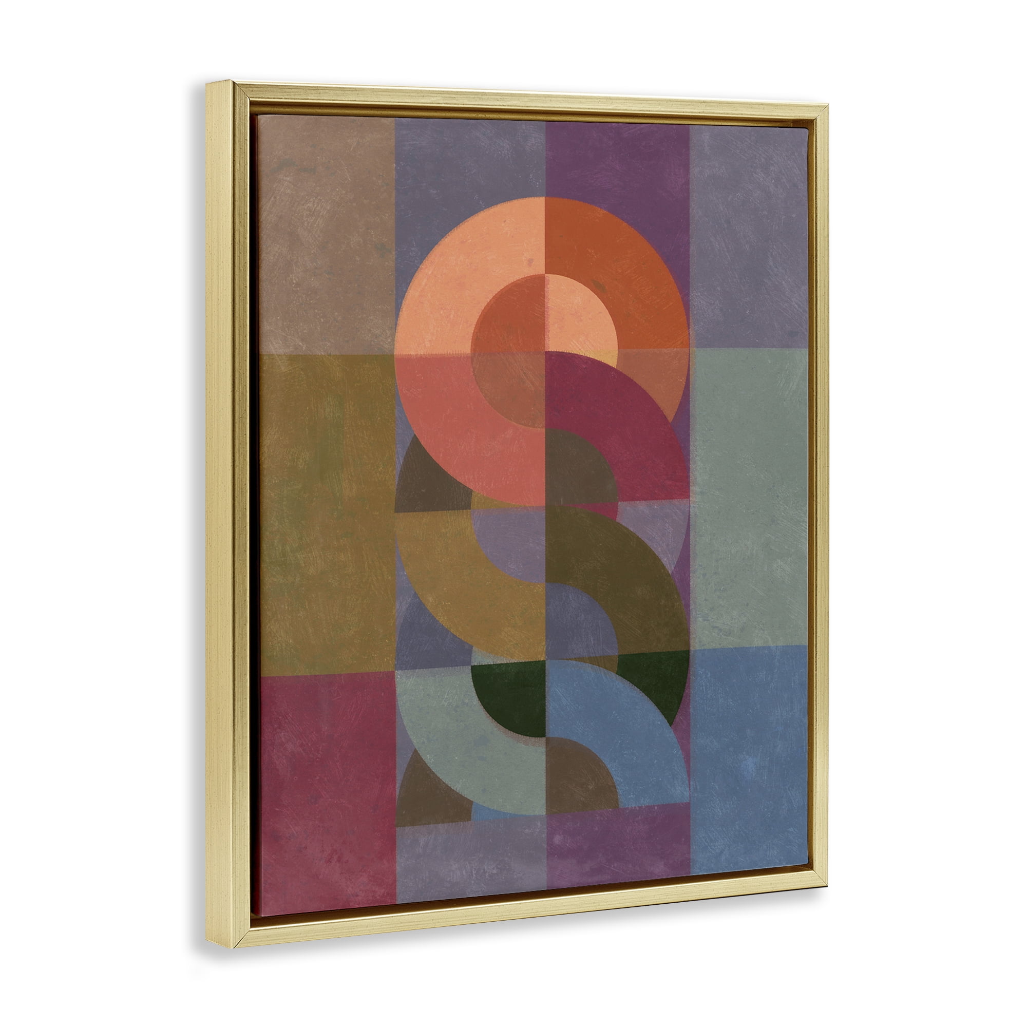 Stupell Industries Retro Interlocking Circles Abstract Painting Gold Floater Framed Canvas Art Print Wall Art, 25 x 31