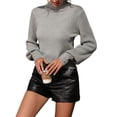thumbnail image 2 of Suéteres de Cuello Alto para Mujer, Suéteres de Punto con Mangas Abullonadas para Otoño e Invierno Gris M, 2 of 9