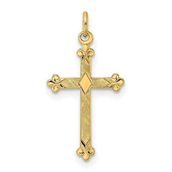 Auriga Fine Jewelry 14K Yellow Gold Polished and Textured Solid Diamond Shape Cross Pendant (L-22mm, W-11.85mm)