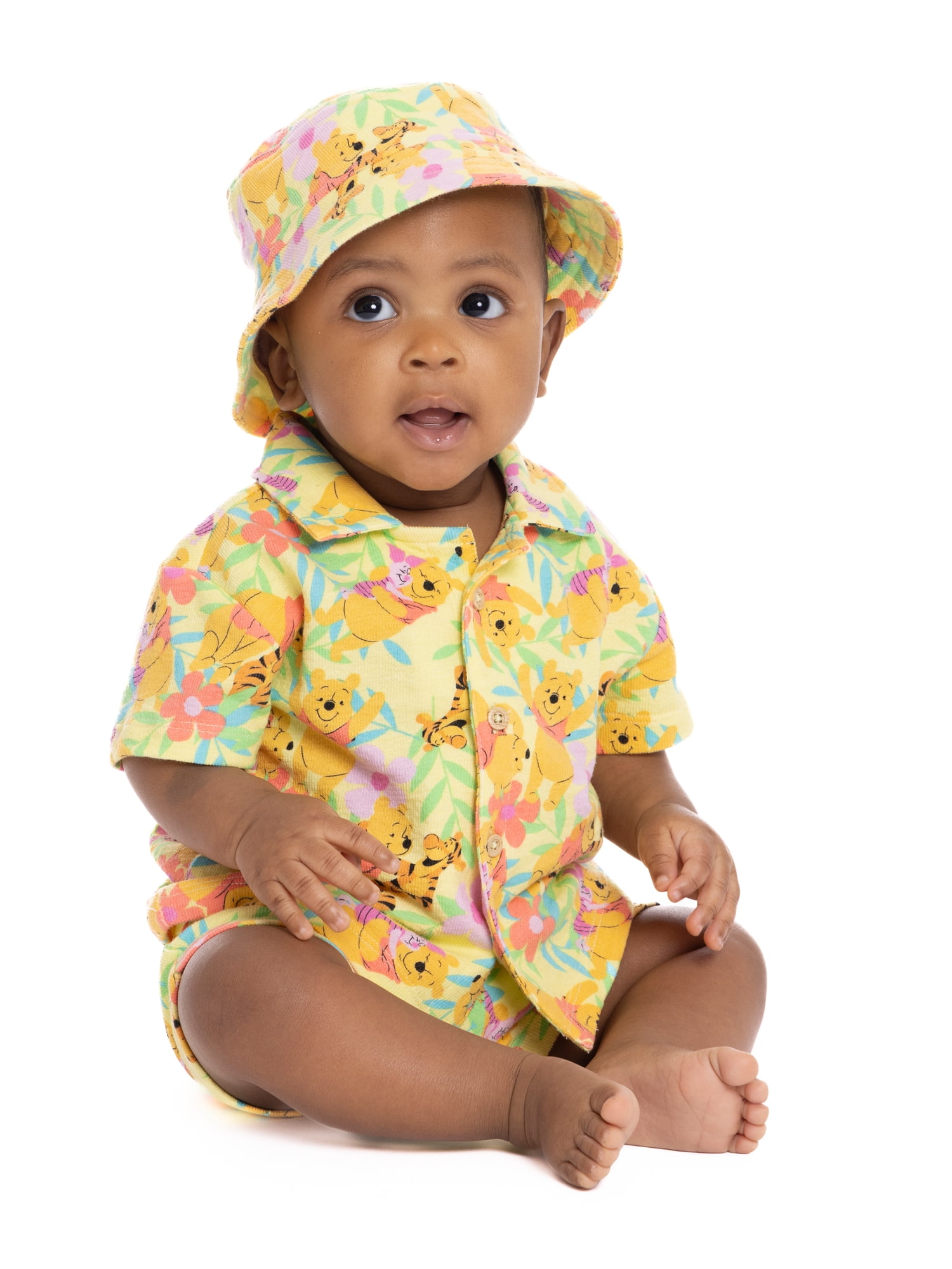 Winnie the Pooh Baby Boys Resort Short Set with Matching Hat, 3-Piece, Sizes 0M-24M