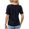 thumbnail image 5 of CALAFEBILA Womens Blouses Puff Sleeve Women's Shirts And Blouses,Womens Fashion Solid Color Blouse Summer Pleated V Neck Ladies Tops, 5 of 5