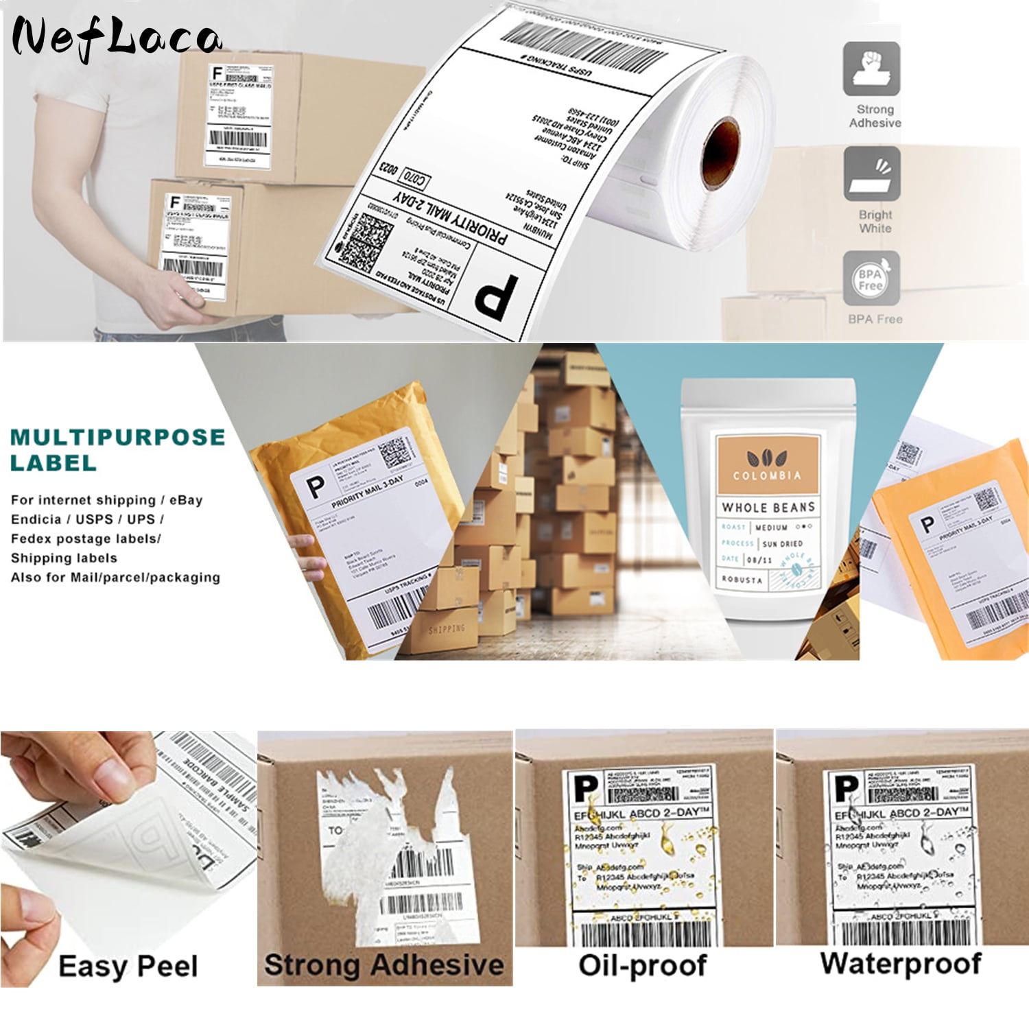 NefLaca 4"x6" Direct Thermal Shipping Labels for DYMO 4XL 220/Rolll (10 Rolls)