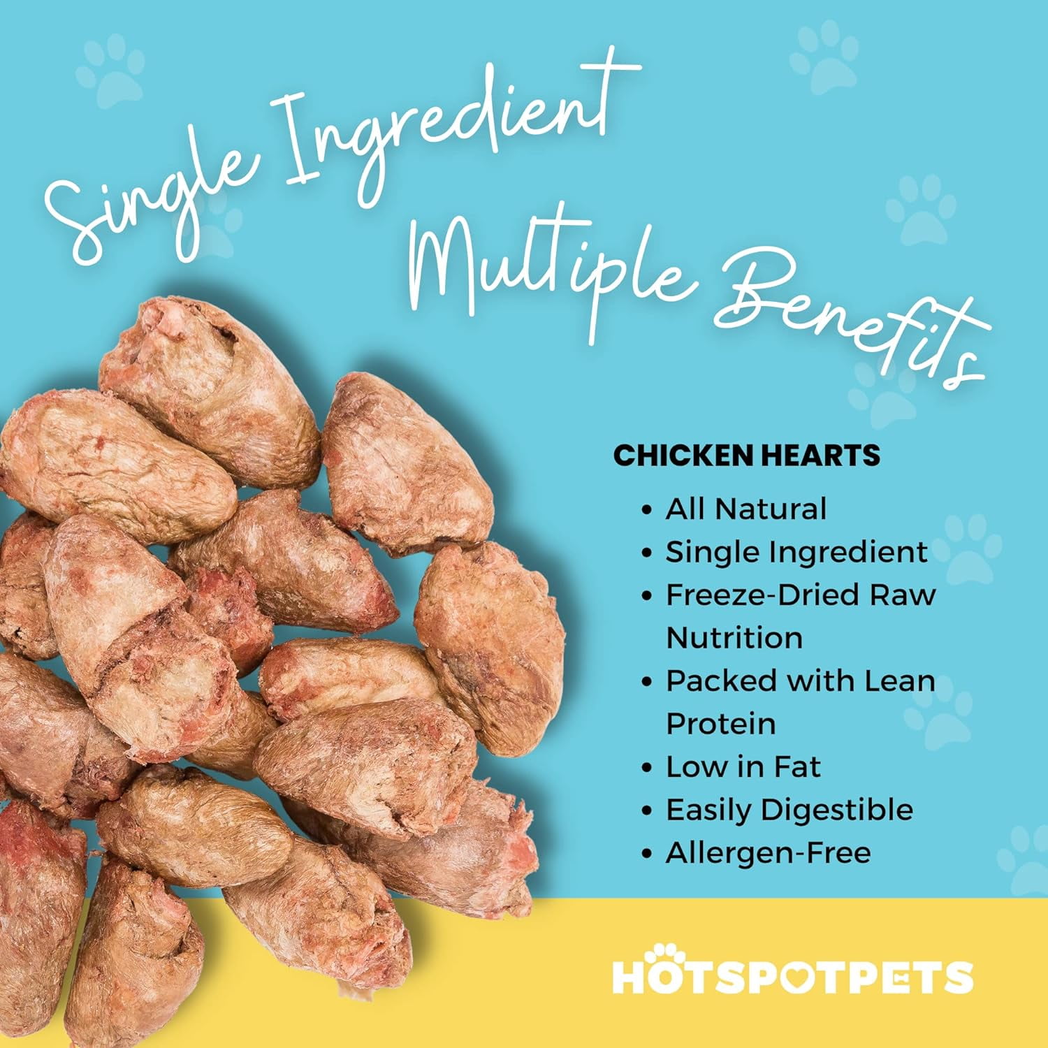 HotSpot Pets Freeze Dried Chicken Hearts for Cats & Dogs - 1LB Bag - All Natural Grain-Free - Made in USA