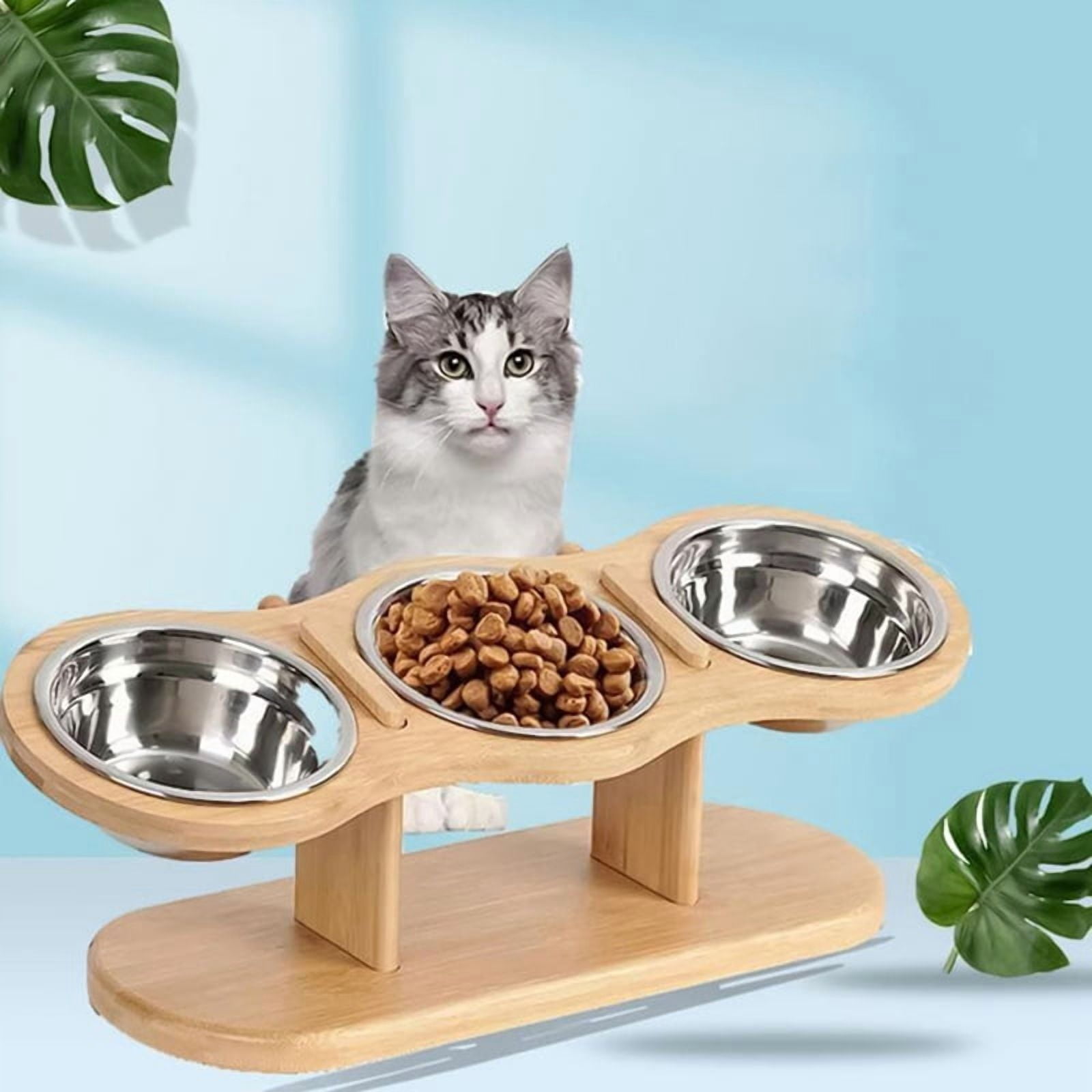Elevated Cat Bowls with 3 Stainless Steel Bowls Elevated Cat Bowls for Food and Water 15 Degree Tilted Elevated Pet Bowl