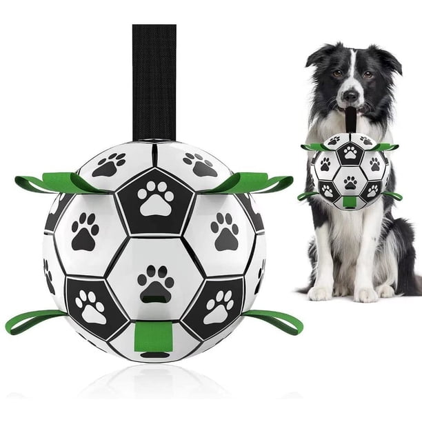 (6 pulgadas 1 pieza) Juego de fútbol para perros con correas, juguete interactivo para perros de tira y afloja, regalo de cumpleaños para cachorros, juguete acuático para perros, pelota duradera par