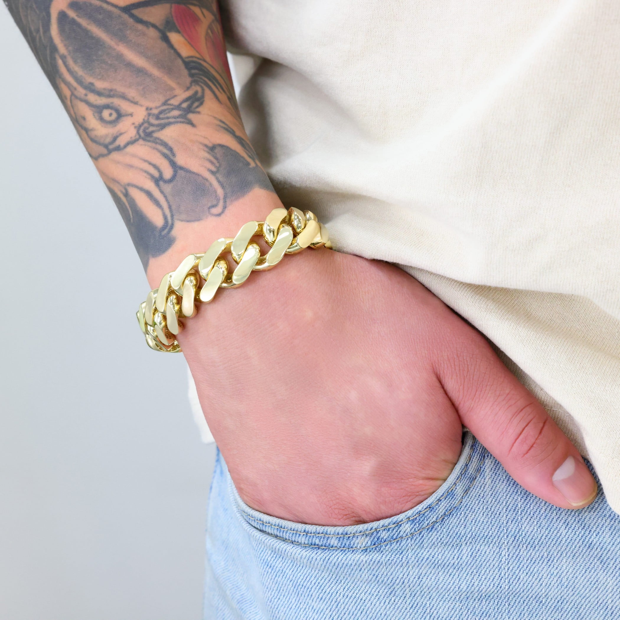Nuragold 10k Real Yellow Gold Royal Monaco 17mm Miami Cuban Link Bracelet (7.5"-9") Italian Jewelry for Men