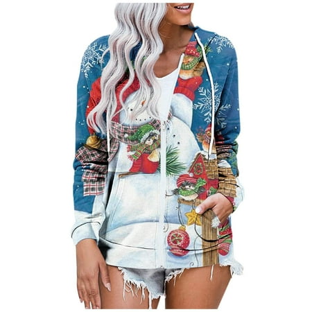

Hoody Shirt for Women Funny Gnomes & Reindeer Lightweight Colorblock Pullover Comfy Tunic Top