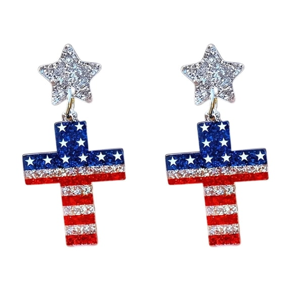 VMWMSSR 250Th Anniversary Patriotic Cross Earrings, 1.97In Sparkly Acrylic Dangle Earrings, Independence Day 1776-2026 Commemorative Jewelry For Women(Blue-1.97 Inch)