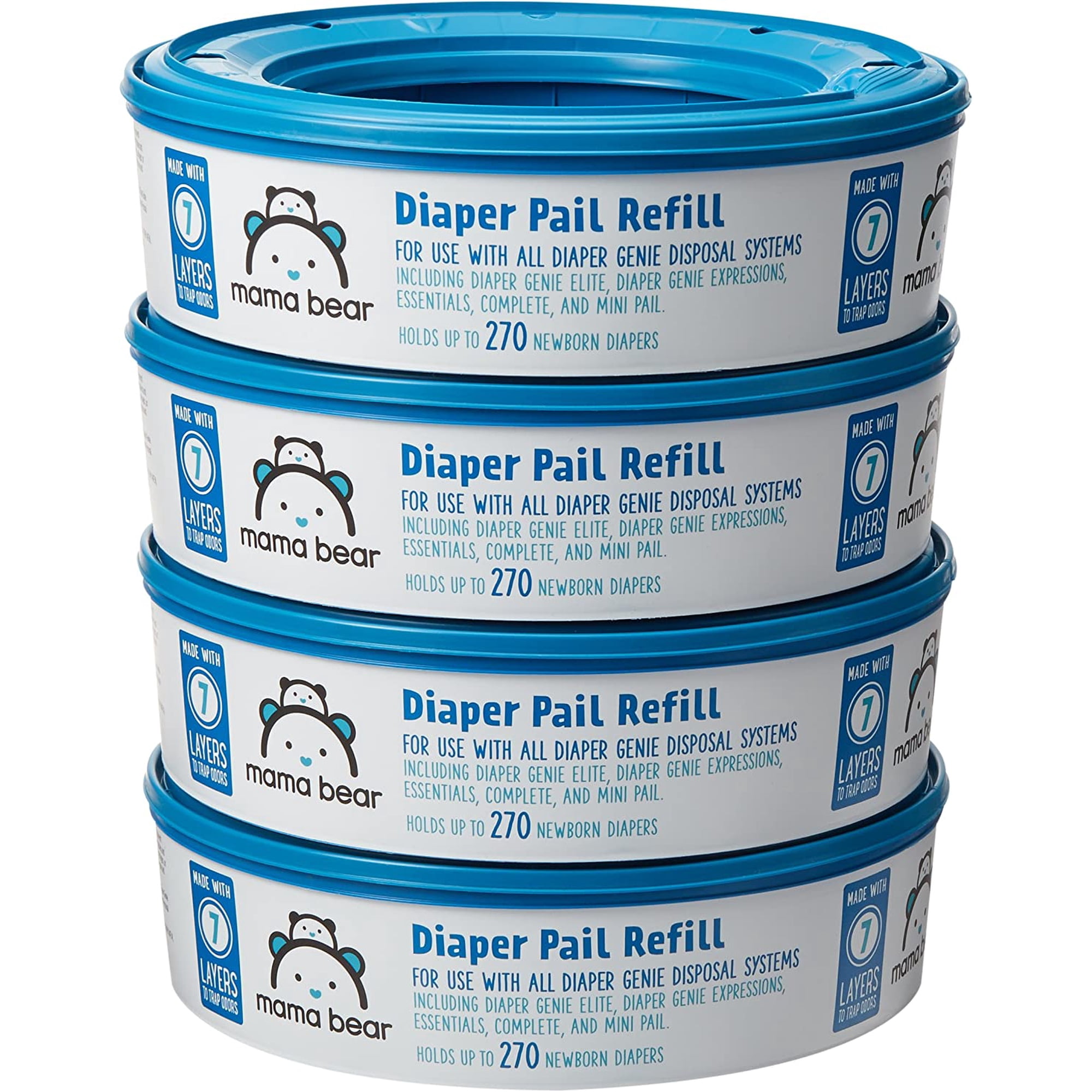 Mama Bear Diaper Pail Refills for Diaper Genie Pails, 1080 Count (4 Packs of 270 Count)