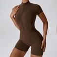 thumbnail image 4 of CAIVO Women's Solid Color Summer Zippered Short Sleeve Yoga Jumpsuit Dance Fitness Tight Workout Onesie Daily Comfort, 4 of 9