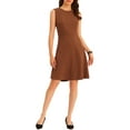 thumbnail image 3 of INSPIRE CHIC Women's Wear to Work Solid Color Sleeveless A-Line Flared Midi Dresses XS Brown, 3 of 7