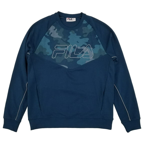 Fila Mens Blue Camouflage French Terry Crew Pullover Sweatshirt X-Large