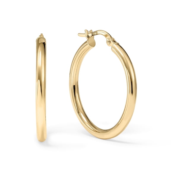 14K Yellow Gold Round Gold Hoop Earring for Women | High-Polish, 1 Inch Diameter, Slim (2.5mm)| Real Gold, Stamped for Authenticity