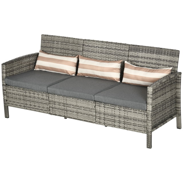 Grey 3-Seater Wicker Outdoor Sofa | Patio Conversation Set with Cushions - Perfect for Garden, Yard & Balcony Seating | Durable PE Rattan Design