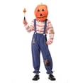 thumbnail image 5 of Halloween Family Matching Costume Sets, Pumpkin Head Mask with Striped Shirt and Suspender Pants, Parent-Kids Scarecrow Cosplay Outfit for Party, 5 of 7