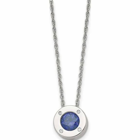 Stainless Steel Polished Cz September Birthstone 20In Necklace Made In China -Jewelry By Sweet Pea