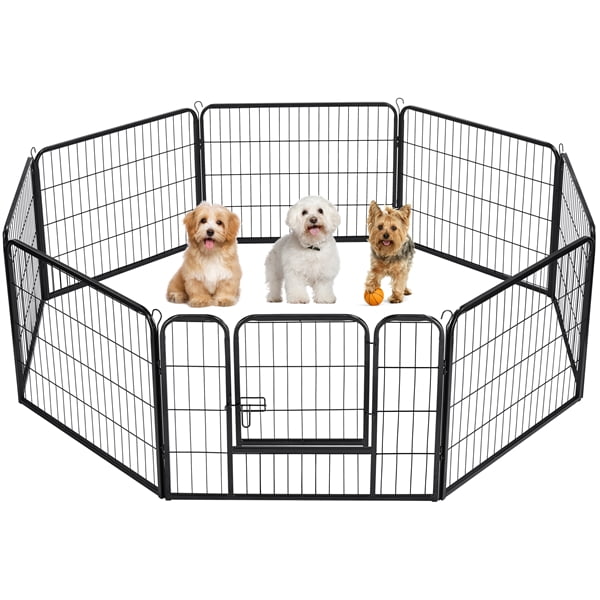Yaheetech 24 h 8 Panels Dog Playpen Metal Pet Playpen Iron Dog Cat Exercise Barrier Outdoor Indoor Fence Pen Black Black