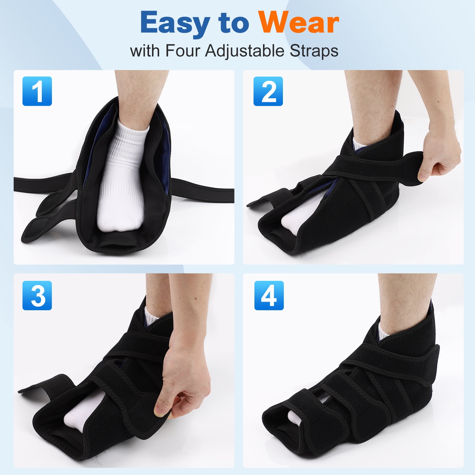Ice Pack Wrap with 4 Gel Packs, Cold Pack Waps 360° Solid Gel Cooling Compression, Reusable Ice Packs for Foot Muscle Relaxation and Comfort, for Achilles Tendonitis Sprained Ankles & Heels, Black