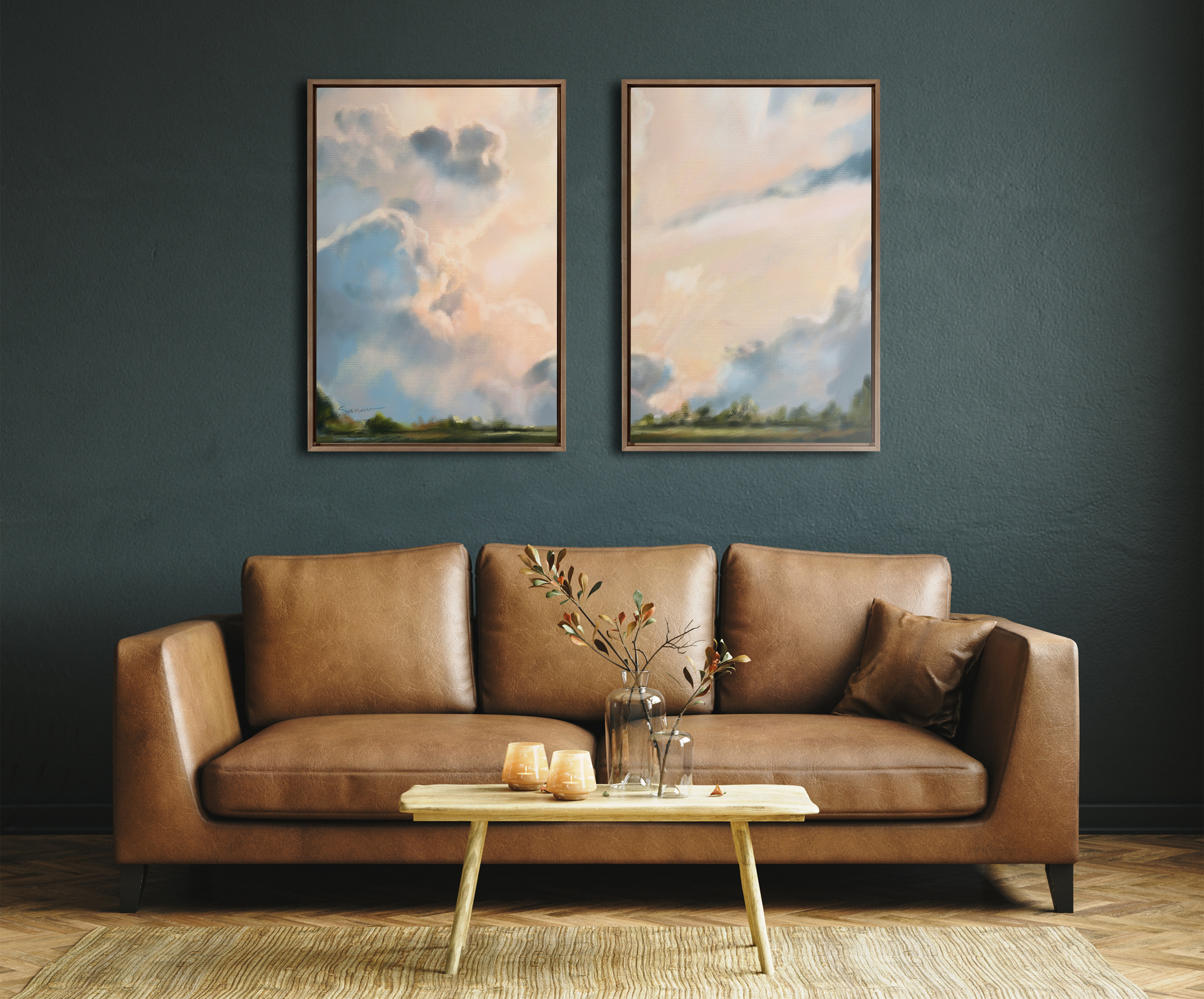 Kate and Laurel Sylvie Clouds Framed Canvas Wall Art Set by Mary Sparrow, 2 Piece 23x33 Gold, Modern Natural Cloudy Sky Landscape Art Set for Wall Decor