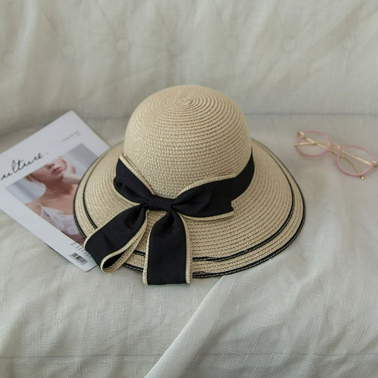 PIKADINGNIS New Bow Sun Hat Wide Brim Floppy Summer Hats for Women Beach  Panama Straw Dome Bucket Shade Hat Gift 