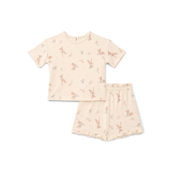 Bambi Baby Girls Faun Friends Textured Knit Top and Ruffle Shorts Set, 2-Piece, Sizes 0M-24M