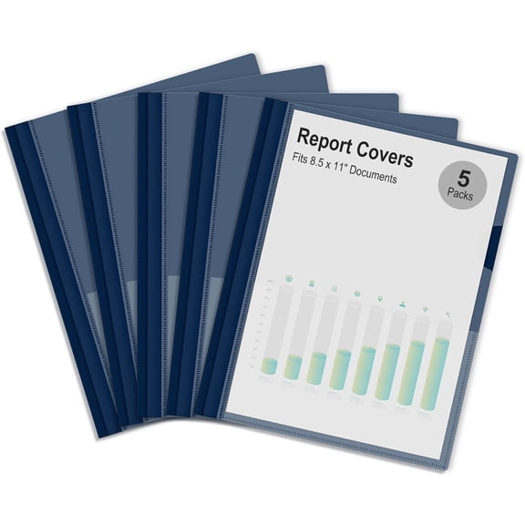 5 Packs Clear Front Report Covers with 3-Prong Fasteners Plastic Project Presentation Folders Resume Document Navy Blue Back for 8.5x11 Letter Size Paper School Office Business
